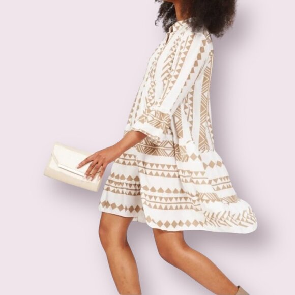 NWT Silk & Salt Women's Midi Dress Long Sleeve Geometric Print Size Medium - Picture 2 of 12